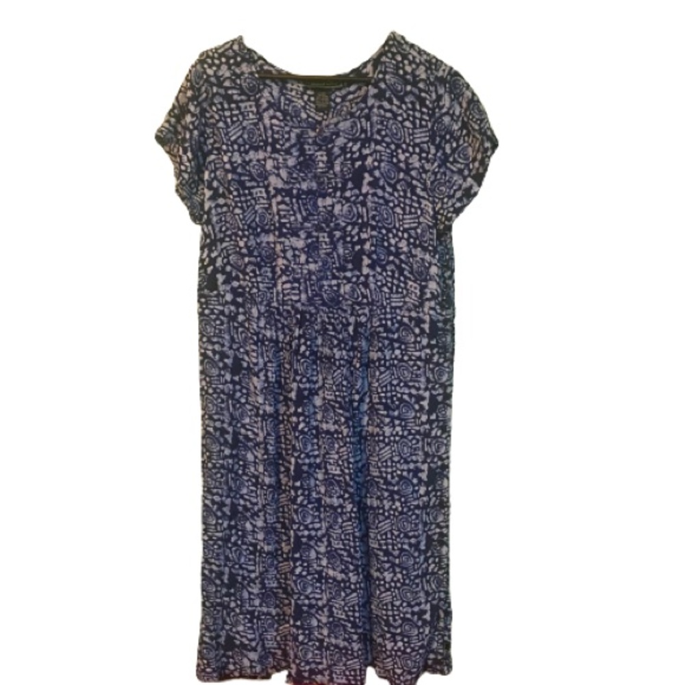 Vintage 90’s blue batik print crinkle fabric dress